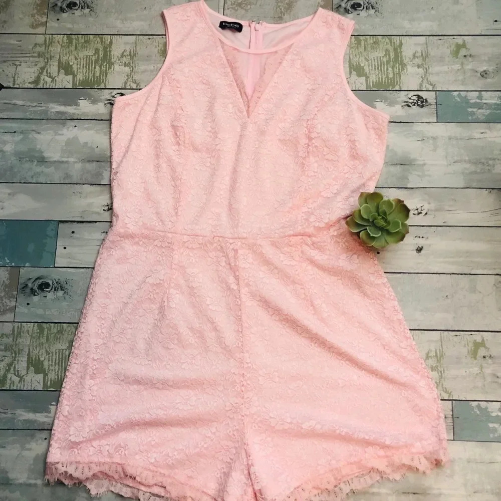 Bebe Mary's Rose Pink Lace Romper - Picture 2 of 8